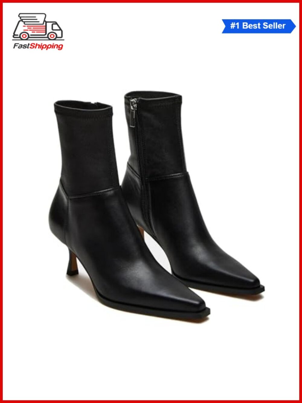 ✨ Kitten Heel Ankle Boots Faux Leather Pointed Toe Short Booties